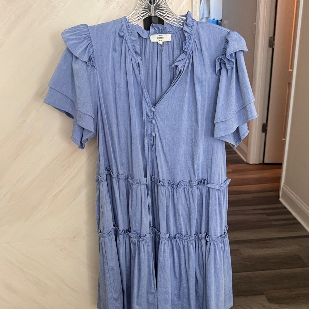NWOT Whimsical Ruffle Tiered Dress in Light Periwinkle Blue